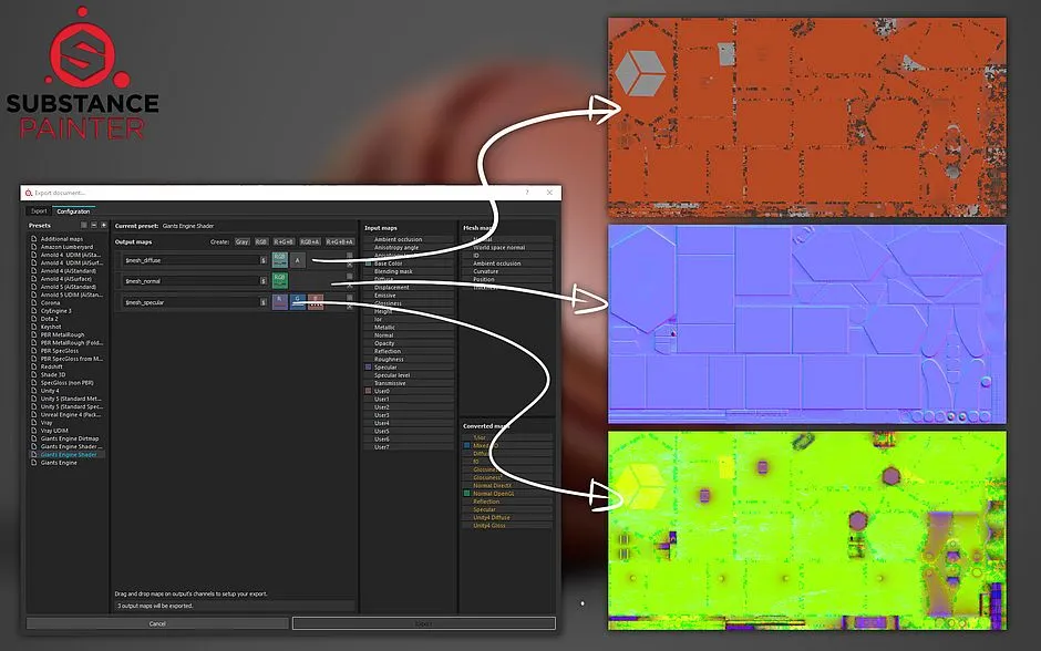 Screenshot aus Substance Painter: Export Presets