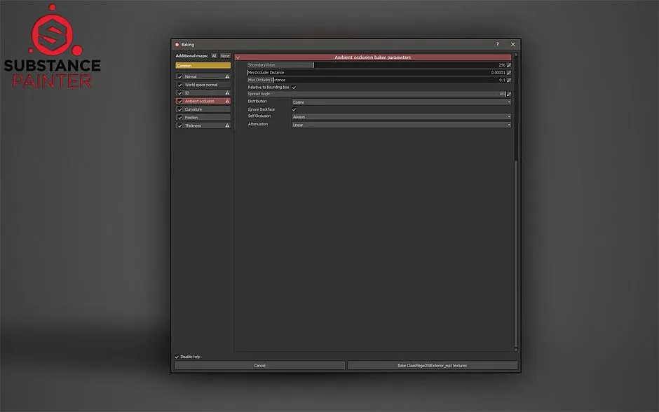 Screenshot aus Substance Painter: Rendersettings