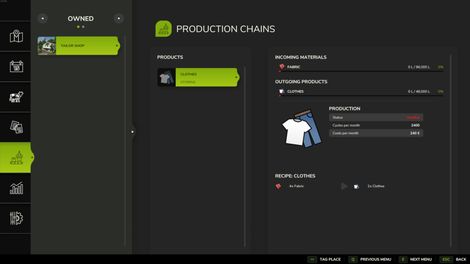 Produktion im Hauptmenü